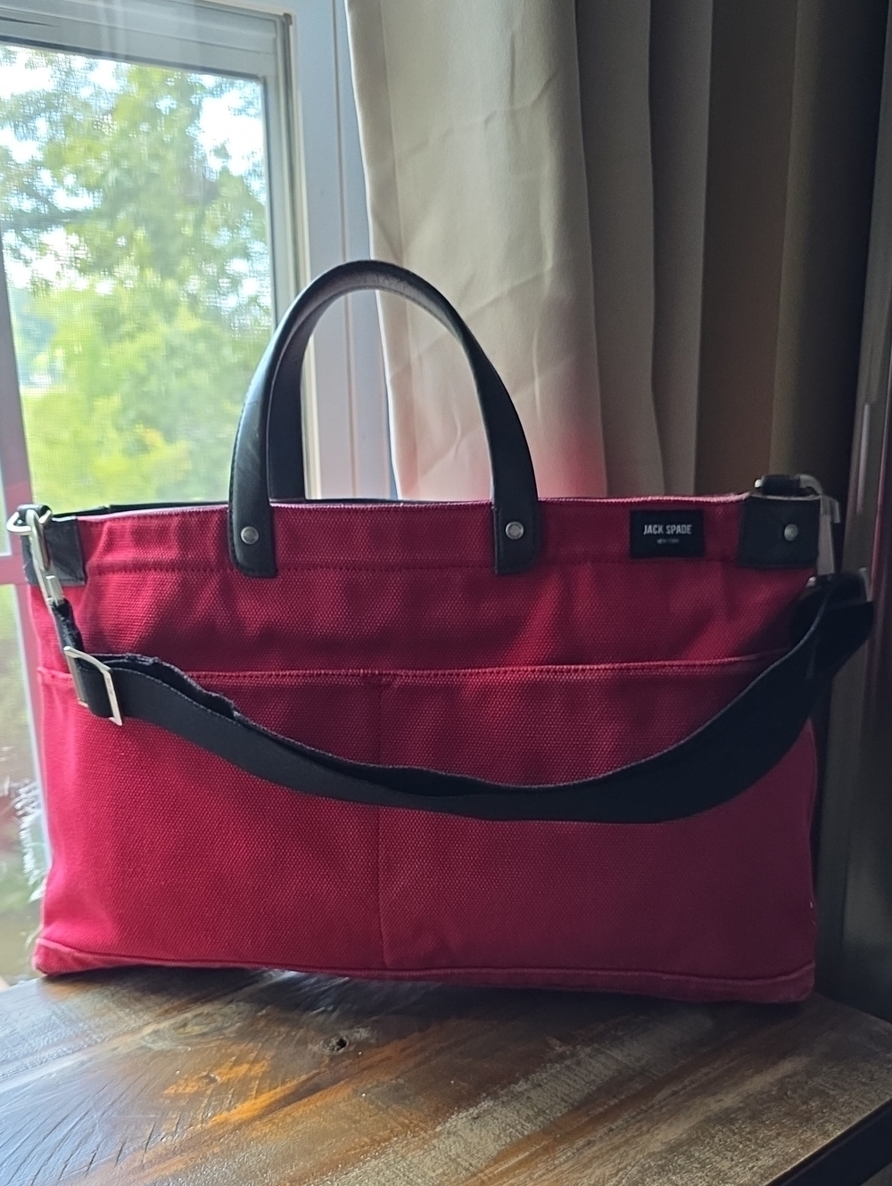 Jack Spade Red Canvas Briefcase Tote with Leather Handles